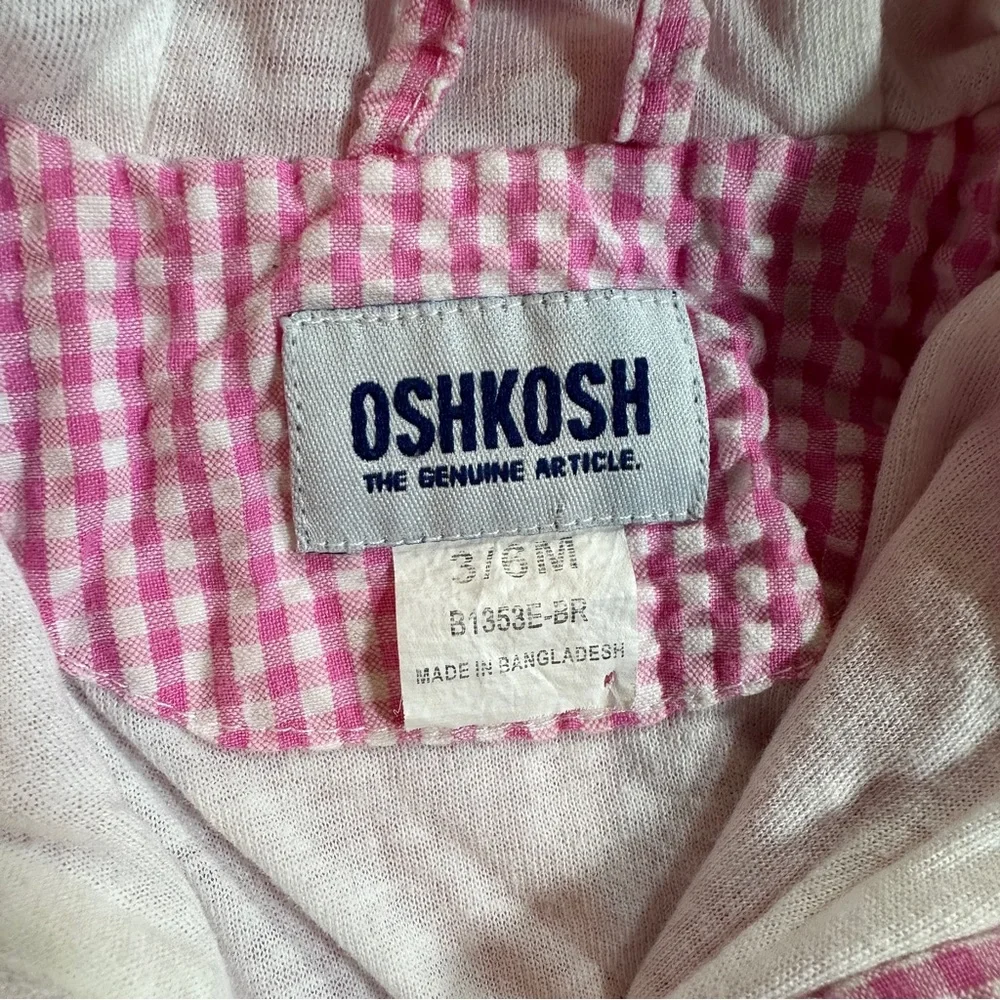 Vintage OshKosh Baby Girls Pink Check Butterfly Hooded Zip Jacket 3–6‎ Months